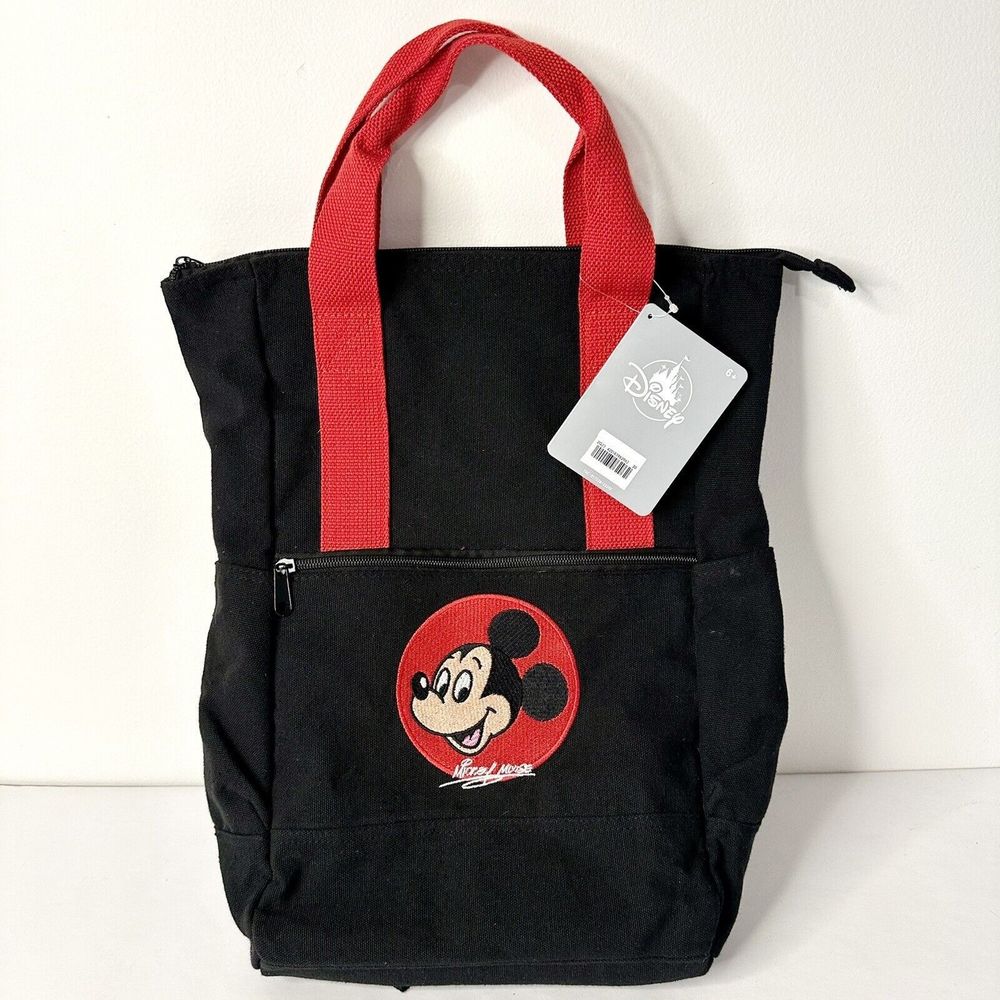 NWT Backpack‎ Mickey Mouse￼￼Disney Parks New Black Canvas Red Straps Very Cute